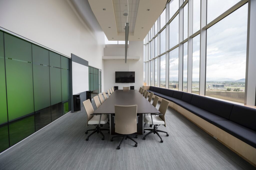 green office windows conference room